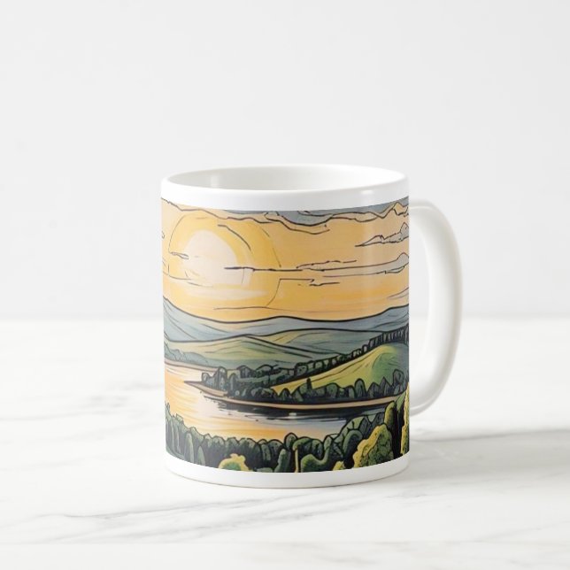 Caneca com ilustração do pôr do sol (Frente Esquerda)