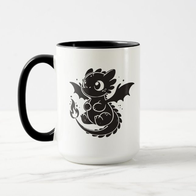 Caneca com Ilustração Minimalista de Dragão Bebê P (Esquerda)
