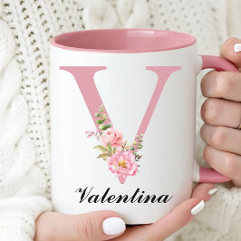 Caneca com Inicial do Nome em Flores Personalizada