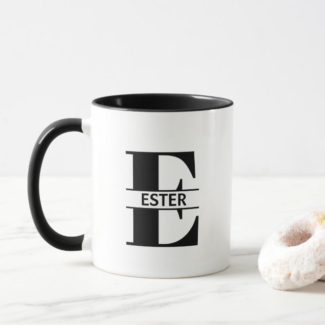 Caneca com Letra de Nome Personalizado 'E' (Com Donut)