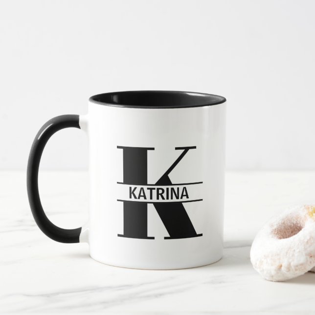 Caneca com Letra de Nome Personalizado 'K' (Com Donut)