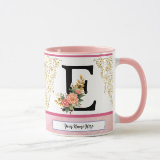 Caneca com Letra Floral E – Xícara Inicial Persona