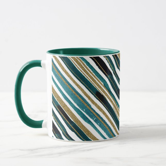 Caneca com listras de purpurina verde e dourada (Esquerda)