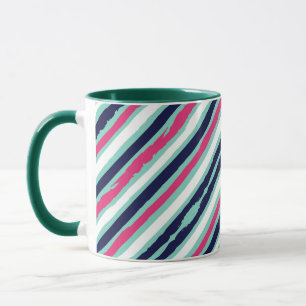 Caneca com listras de tinta rosa, verde e azul
