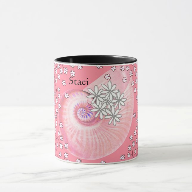 Caneca com Margaridas e Concha em Rosa (Centro)