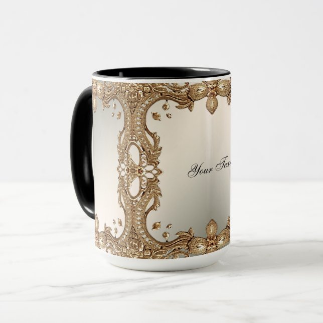 Caneca com Moldura Dourada Ornamentada (Frente Esquerda)