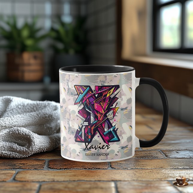 Caneca com Monograma Abstrato Dinâmico - X para Xa (Criador carregado)