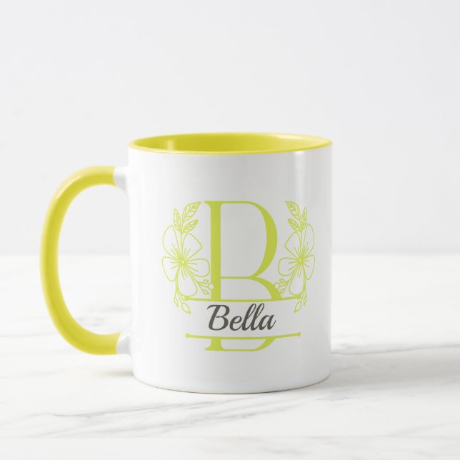 Caneca com Monograma Floral Personalizado Letra B  (Esquerda)