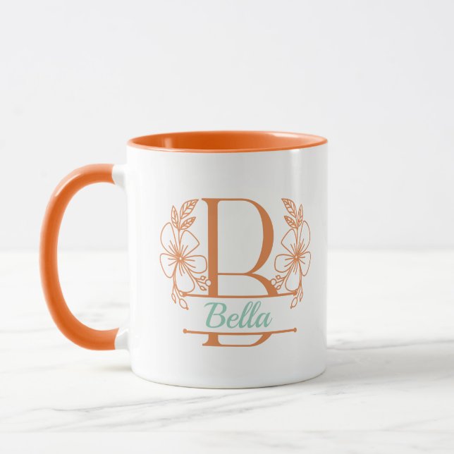 Caneca com Monograma Floral Personalizado Letra B  (Esquerda)