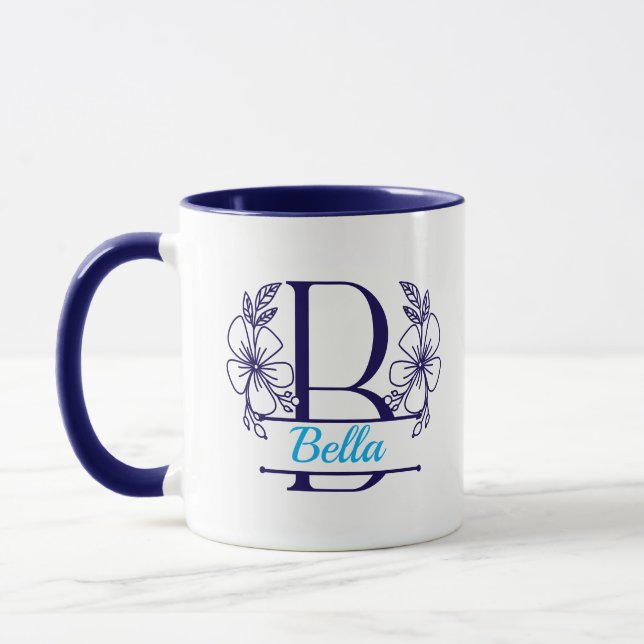 Caneca com Monograma Floral Personalizado Letra B  (Esquerda)