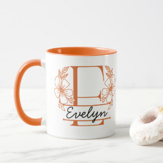 Caneca com Monograma Floral Personalizado Letra E 