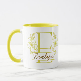 Caneca com Monograma Floral Personalizado Letra E 