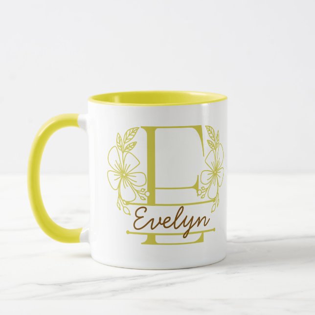 Caneca com Monograma Floral Personalizado Letra E  (Esquerda)