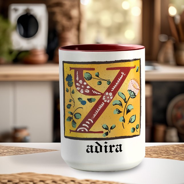 Caneca com Monograma Y de Letra Iluminada Floral M (Criador carregado)