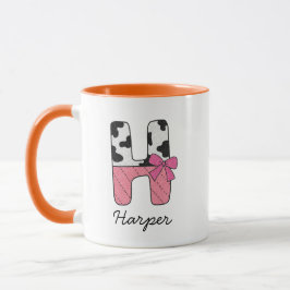 Caneca com Nome Inicial Personalizado | Vaca Rosa