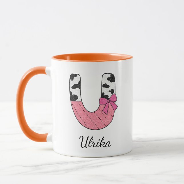 Caneca com Nome Inicial Personalizado | Vaca Rosa  (Esquerda)