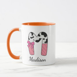 Caneca com Nome Inicial Personalizado | Vaca Rosa