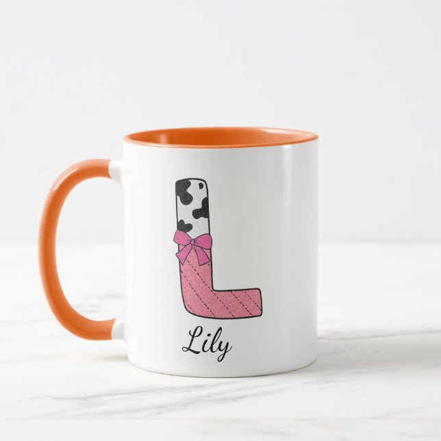 Caneca com Nome Inicial Personalizado | Vaca Rosa  (Esquerda)