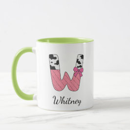 Caneca com Nome Inicial Personalizado | Vaca Rosa