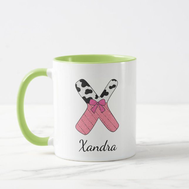 Caneca com Nome Inicial Personalizado | Vaca Rosa  (Esquerda)