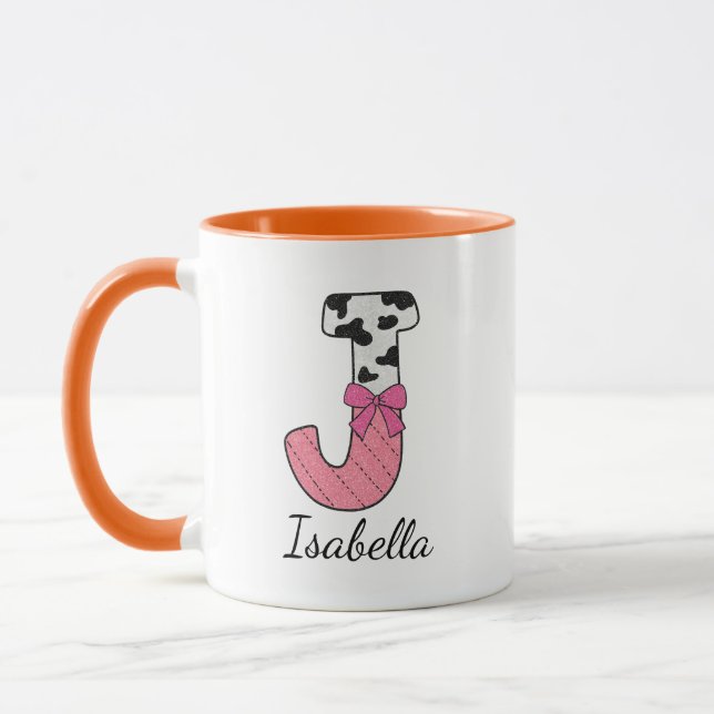 Caneca com Nome Inicial Personalizado | Vaca Rosa  (Esquerda)
