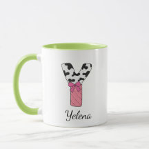 Caneca com Nome Inicial Personalizado | Vaca Rosa