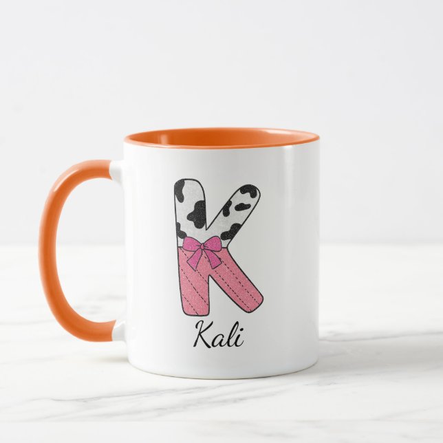 Caneca com Nome Inicial Personalizado | Vaca Rosa  (Esquerda)