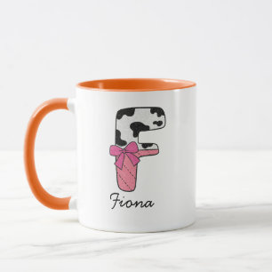 Caneca com Nome Inicial Personalizado   Vaca Rosa 