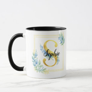 Caneca com Nome Personalizado • Inicial Floral e D