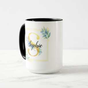 Caneca com Nome Personalizado • Inicial Floral e D