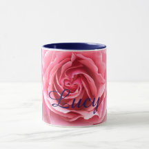 Caneca com o rosa do rosa com guarnição azul