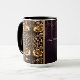 Caneca com Ornamento Floral Dourado