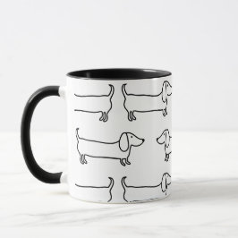 Caneca com os dachshunds em preto-branco