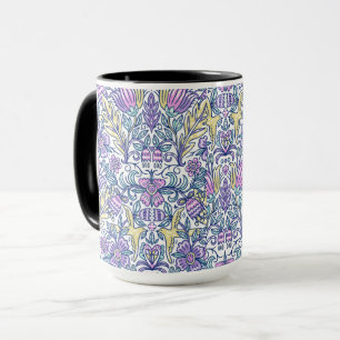 caneca com padrão de arte popular floral pastel/ca