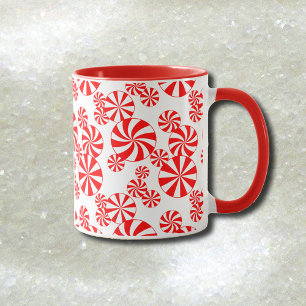 Caneca com Padrão de Doce de Hortelã Vermelho e Br