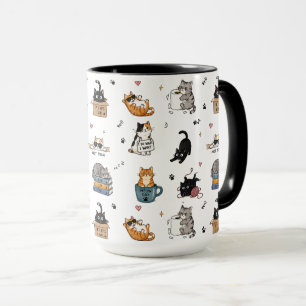 Caneca com padrão de gato engraçado, caneca de caf