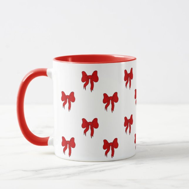Caneca com Padrão de Laço Vermelho Fofo | Presente (Esquerda)