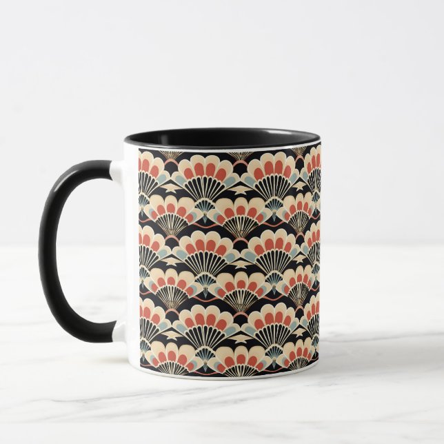 Caneca com padrão de leque de conchas Art Deco Jap (Esquerda)