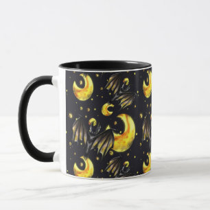 Caneca com Padrão de Lua Mística e Morcego