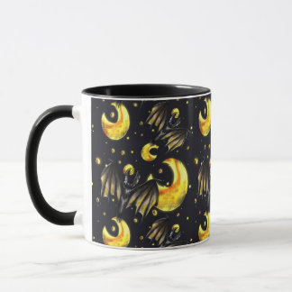 Caneca com Padrão de Lua Mística e Morcego