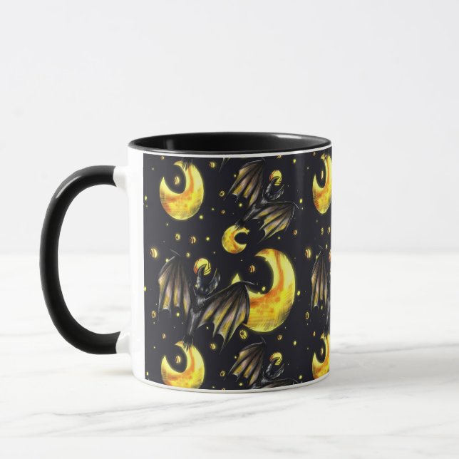 Caneca com Padrão de Lua Mística e Morcego (Esquerda)