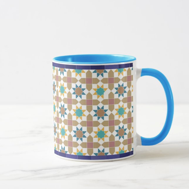 Caneca com Padrão Geométrico Elegante Bege Verde e (Direita)