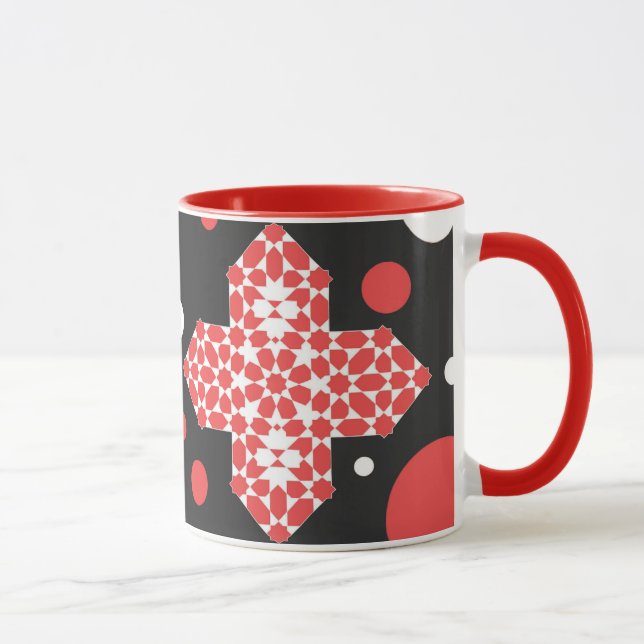Caneca com Padrão Geométrico Preto e Vermelho (Direita)