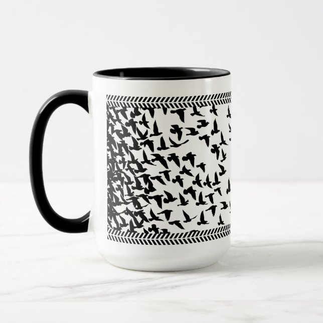 caneca com pássaros em preto e branco, estilo clás (Esquerda)