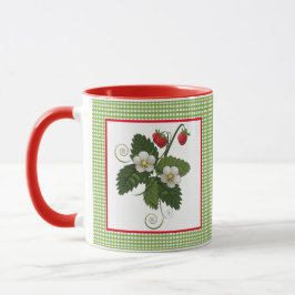 Caneca com Planta de Morango e Borda Xadrez