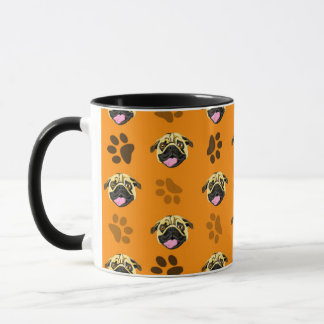 Caneca com Pug Laranja e Marca de Pata
