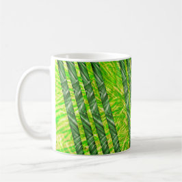 Caneca com riscos e faixas verdes, amarelo e oliva