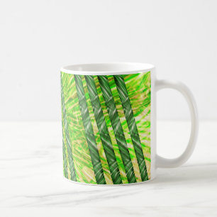 Caneca com riscos e faixas verdes, amarelo e oliva