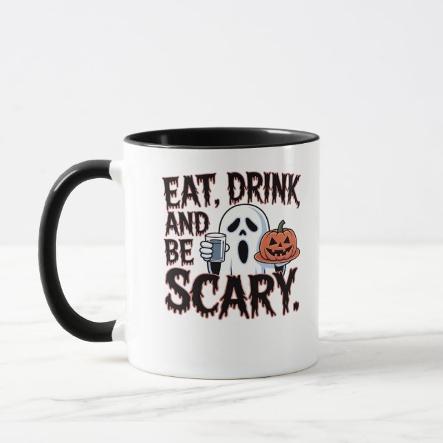 Caneca Coma Beba Seja Assustador Halloween Abóbora Criati (Esquerda)