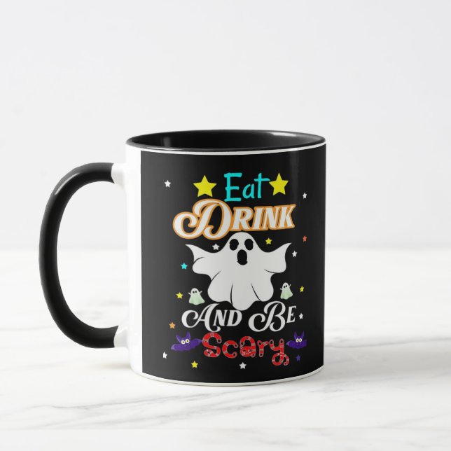 Caneca Coma Bebida E Seja Assustador Feliz Dia das Bruxas (Esquerda)